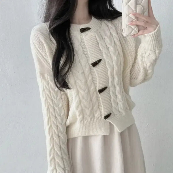 [BUNJANG] ABLEYOT Tteokbokki Knit Ivory Cable Knit Cardigan / 에이블리옷 떡볶이니트 아이보리 꽈배기 니트 가디건