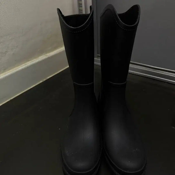 [BUNJANG] Mid-Length Black Rain Boots (240) / 미들 검정 레인 부츠 240