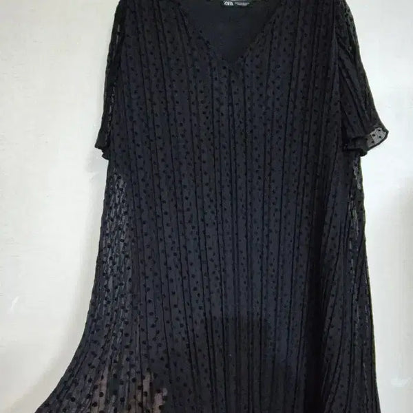 [BUNJANG] Zara Polka Dot Chiffon Pleated Long Blouse/Mini Dress / 자라 도트 쉬폰 플리츠 롱 블라우스 겸 미니원피스