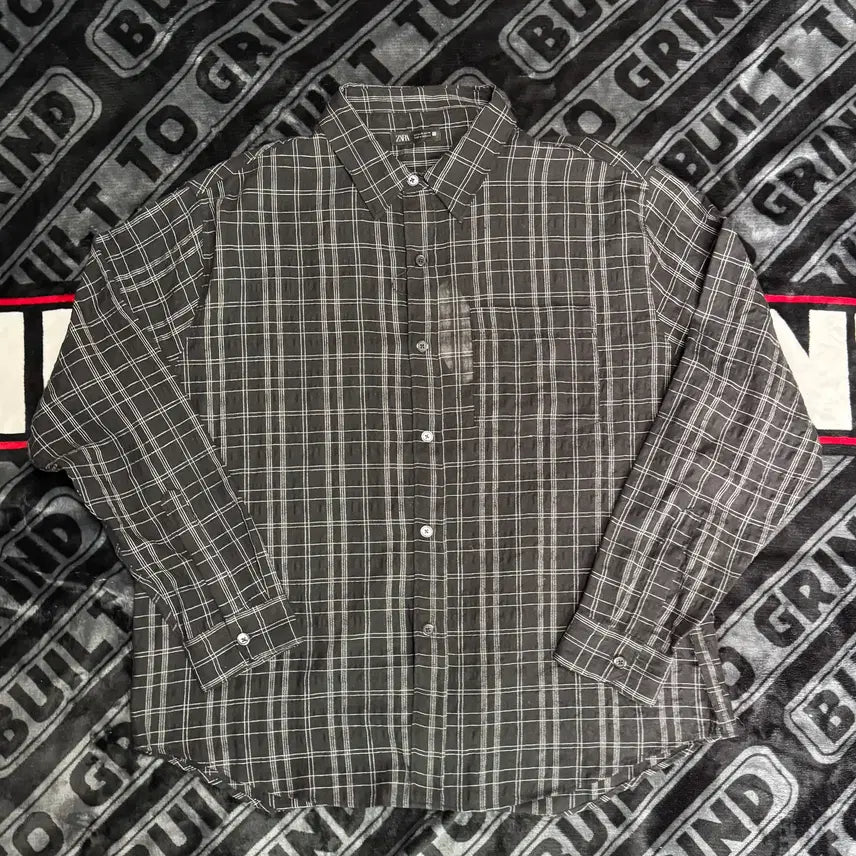 [BUNJANG] Zara Textured Check Shirt Black / 자라 텍스처드 체크 셔츠 블랙