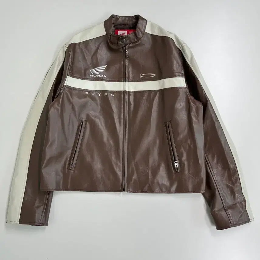 [BUNJANG] Honda Motorcycle Synthetic Brown Leather Jacket / [정품] 혼다 모터사이클 신세틱 브라운 레더 자켓