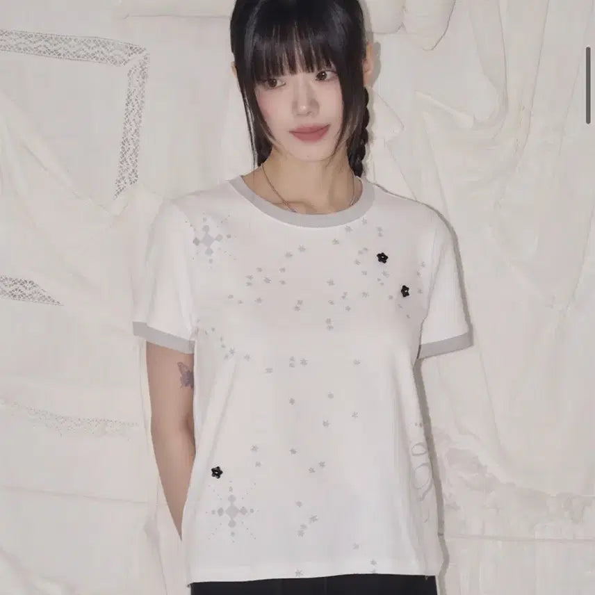 [BUNJANG] Frenda Constellation Logo Crewneck T-shirt White / 프렌다 콘스털레이션 로고 크루넥 티셔츠 화이트 무신사 에이블리 반팔티