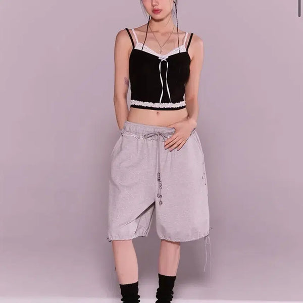 [BUNJANG] CherryQuiri Stud Twinkle Jogger Bermuda Shorts - Grey / 체리퀴리 stud twinkle jogger bermuda pt - grey