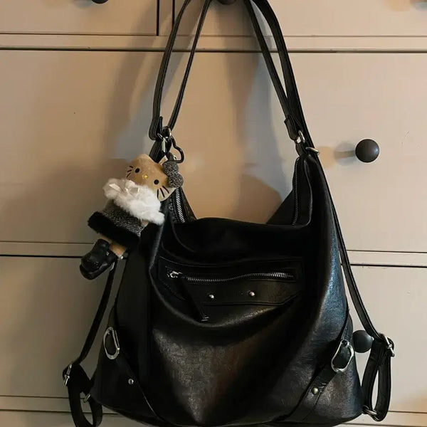 [BUNJANG] Anetik Black Leather Shoulder Bag / 아노에틱 블랙 가죽 숄더백
