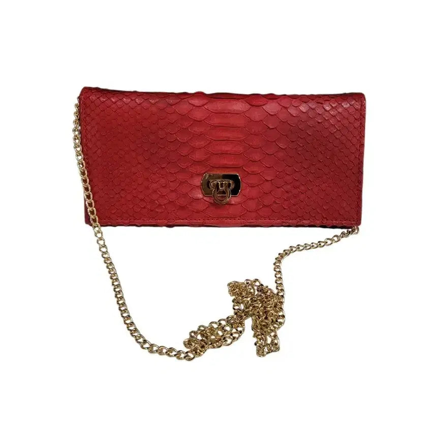[BUNJANG] Genuine Leather Snake Embossed Crossbody Bag - Deep Red / 스네이크 천연가죽 딥레드 소형 금장 크로스백