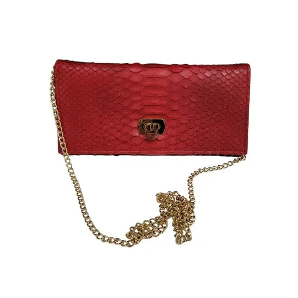 [BUNJANG] Genuine Leather Snake Embossed Crossbody Bag - Deep Red / 스네이크 천연가죽 딥레드 소형 금장 크로스백