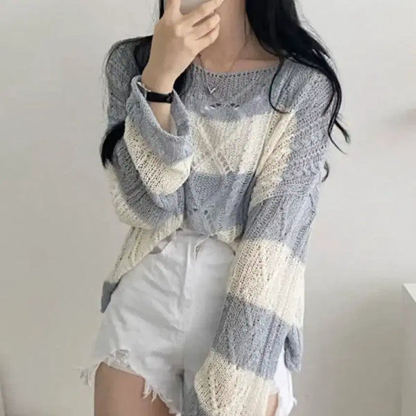 [BUNJANG] Modern It Striped Knit Top / 에이블리 모던잇 여리여리 단가라 부클 입술 여름 니트