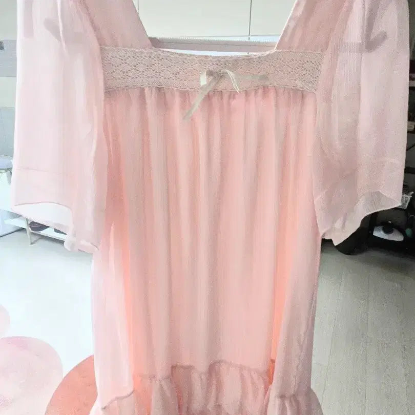 [BUNJANG] Lovely Pink See-Through Frill Mini Dress / 러블리 핑크 시스루 프릴 미니 원피스