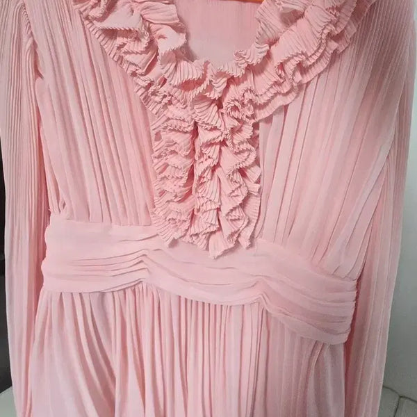 [BUNJANG] Pink Chiffon Frill Blouse / 핑크색 쉬폰 프릴 블라우스