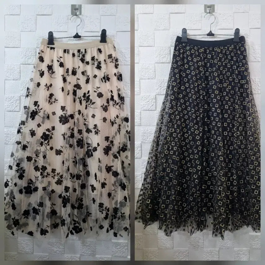 [BUNJANG] Mesh Floral Pattern Long Skirt / 망사 플라워 패턴 롱 스커트