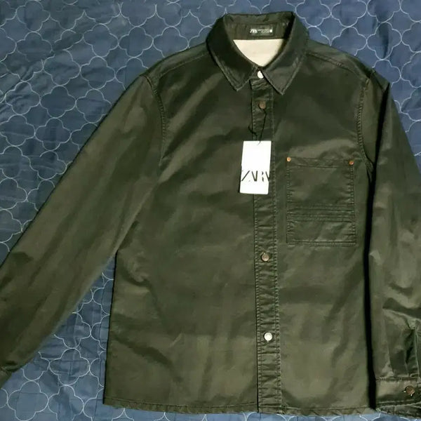 [BUNJANG] Zara Wax Washed Effect Pullover Big Pocket Work Shirt Black / (새상품) 자라 왁스 워시드 이펙트 풀오버 빅포켓 워크셔츠 블랙(M)