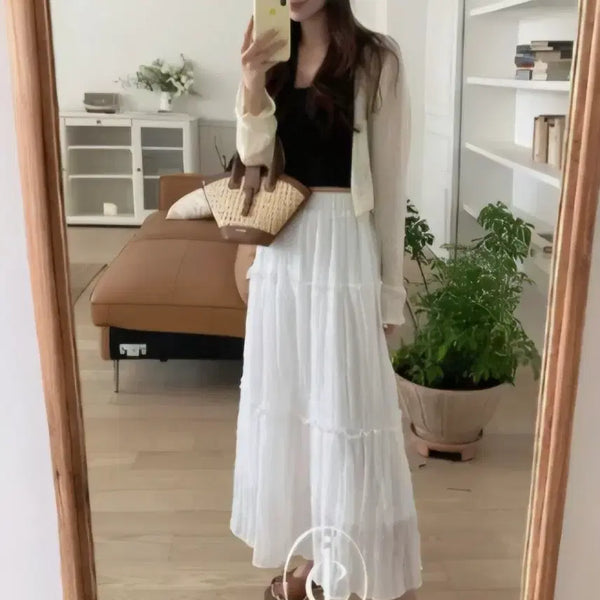 [BUNJANG] J.Elf White Long Skirt / 옷장정리 제이엘프 화이트 롱 스커트