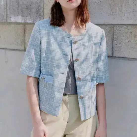 [BUNJANG] ON&ON Checked Tweed Jacket Blue / 온앤온 체크 트위드 자켓 블루
