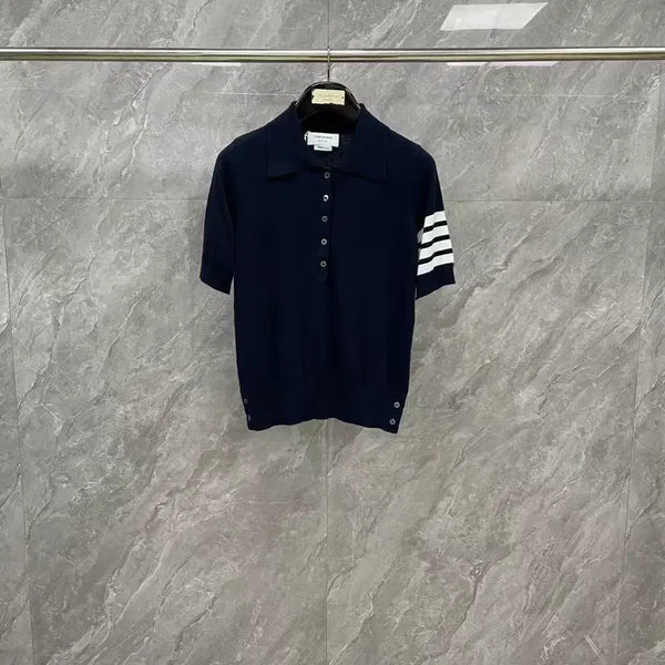 [BUNJANG] Thom Browne Fine Merino Wool 4-Bar Short Sleeve Knit Polo Shirt Navy / 톰브라운 파인 메리노 울 4-바 반팔 니트 폴로 셔츠 네이비 매장구매