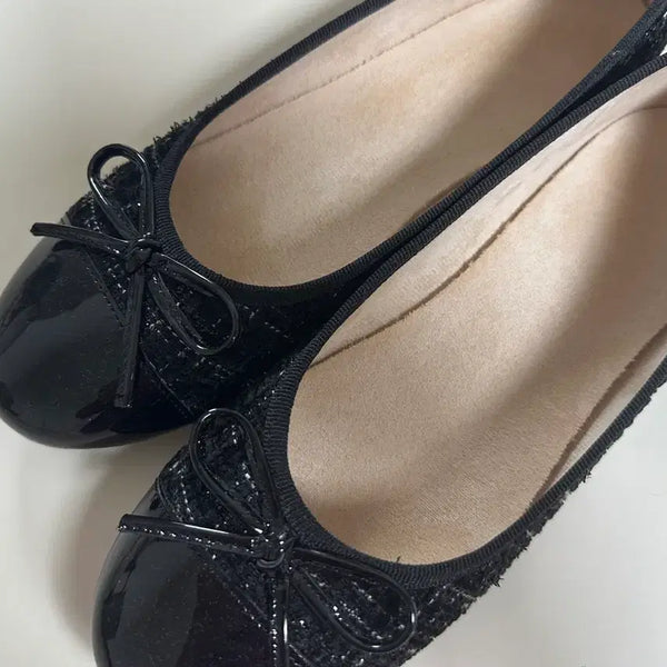 [BUNJANG] Sasha Ribbon Flat Tweed Shoes / 샤샤 리본 플랫 트위드 슈즈