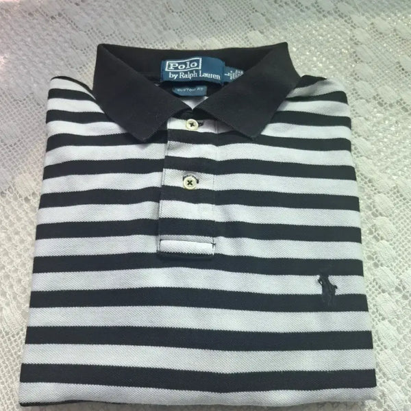 [BUNJANG] Polo Ralph Lauren Striped Collar T-Shirt Black/White Custom Fit / 폴로 랄프로렌 스트라이프 카라티 블랙/화이트 ㅡ가격내림