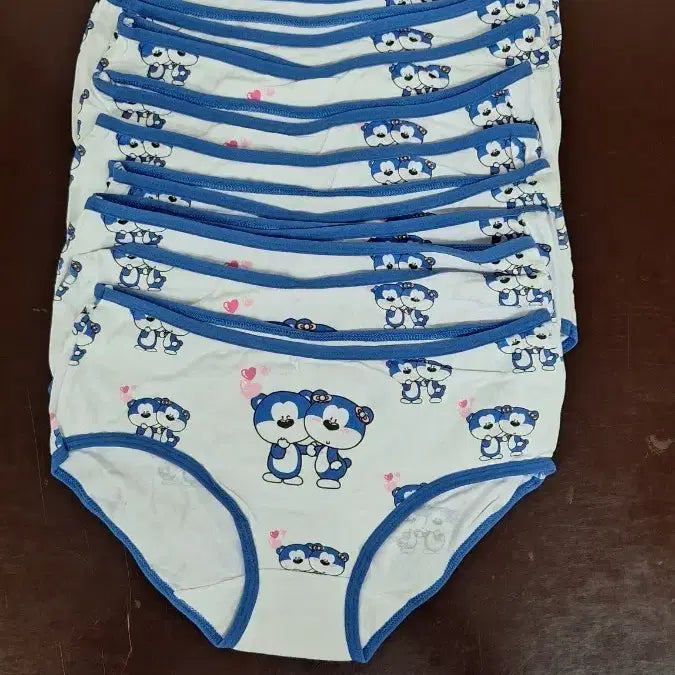 [BUNJANG] Unisex Cotton Spandex Midi Briefs 10-Pack - Bear Couple Design, Blue / 새상품) 여성/여주니어 공용 Free(90~95)면스판 미디팬티 10매 곰커플 블루