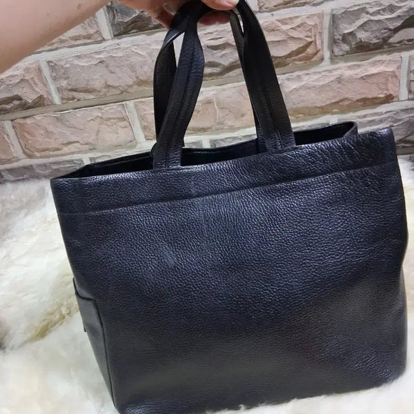 [BUNJANG] Black Leather Tote Bag / 블랙 가죽 토트백