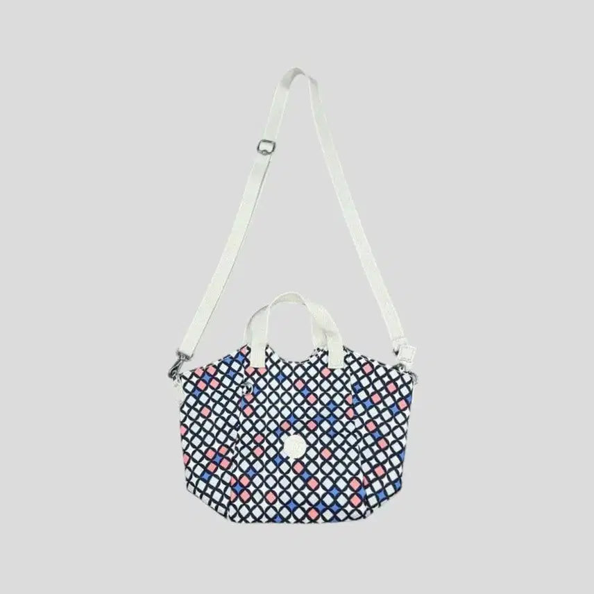 [BUNJANG] Kipling White Navy Multicolor Geometric Pattern Cookie Patch Woven Mini Bag Crossbody Bag / 키플링 화이트 네이비 멀티컬러 기하학패턴 쿠키패치 우븐 핸드백 미니백 크로스백 가방