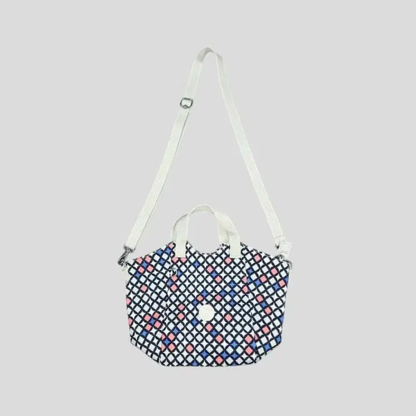 [BUNJANG] Kipling White Navy Multicolor Geometric Pattern Cookie Patch Woven Mini Bag Crossbody Bag / 키플링 화이트 네이비 멀티컬러 기하학패턴 쿠키패치 우븐 핸드백 미니백 크로스백 가방