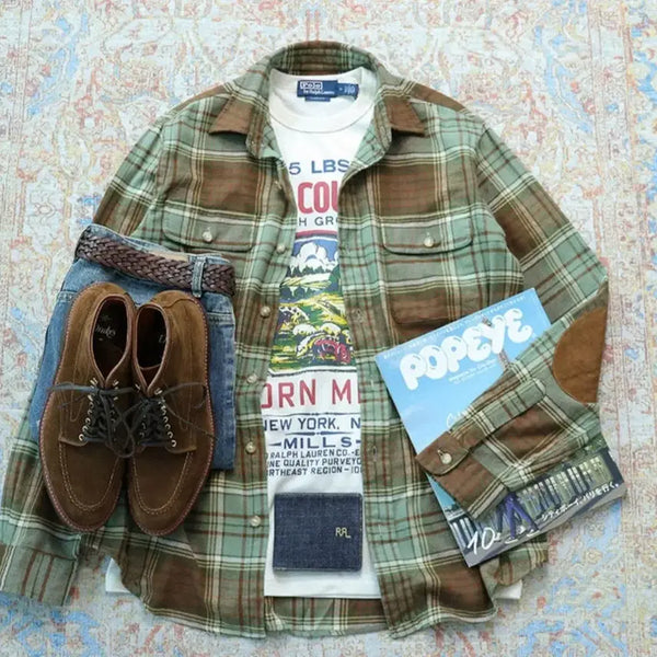[BUNJANG] Polo Ralph Lauren Elbow Leather Patch Check Shirt / 폴로엘보가죽패치셔츠