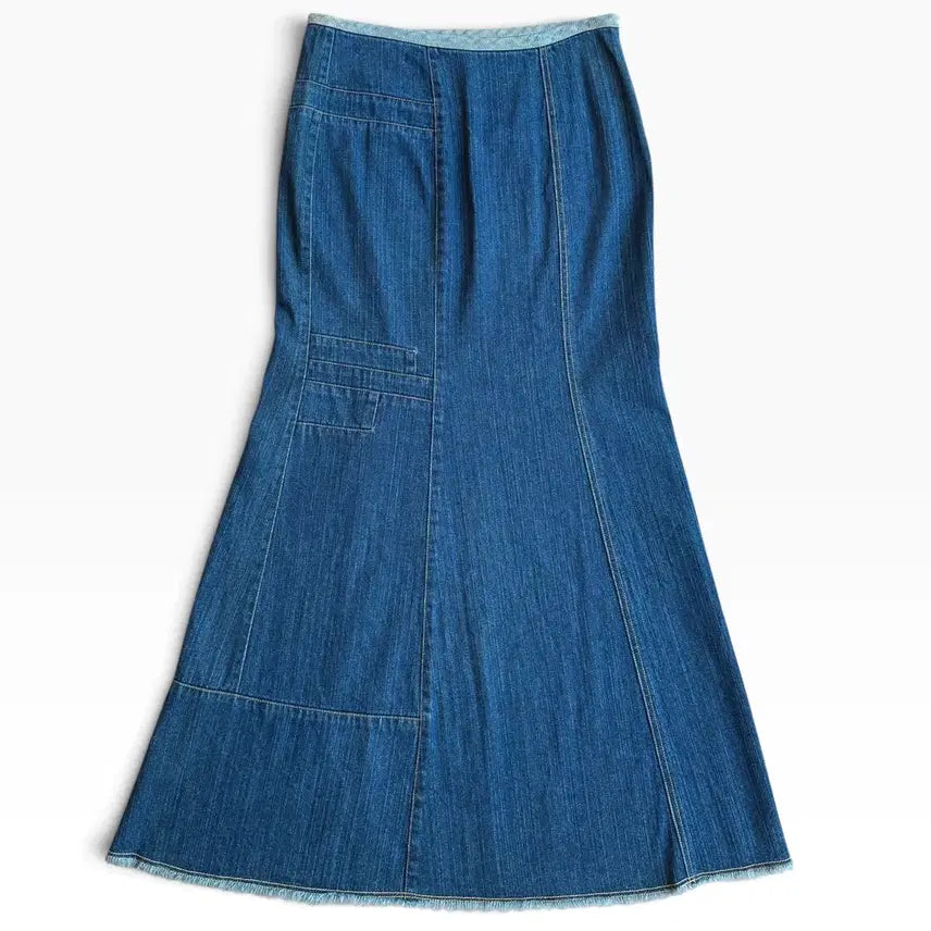 [BUNJANG] Hysteric Glamour OZONE ROCKS Patchwork Fringe Denim Long Skirt / 히스테릭 글래머 오존 록스 데님 롱 스커트, OZONE ROCKS / 프린지, 패치워크