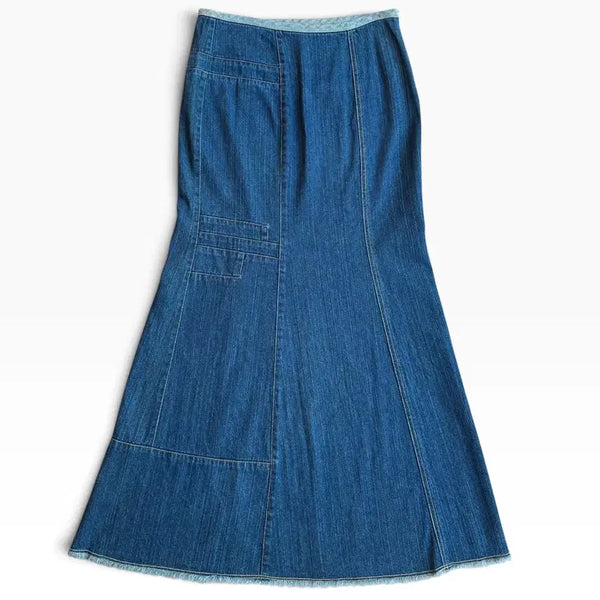 [BUNJANG] Hysteric Glamour OZONE ROCKS Patchwork Fringe Denim Long Skirt / 히스테릭 글래머 오존 록스 데님 롱 스커트, OZONE ROCKS / 프린지, 패치워크