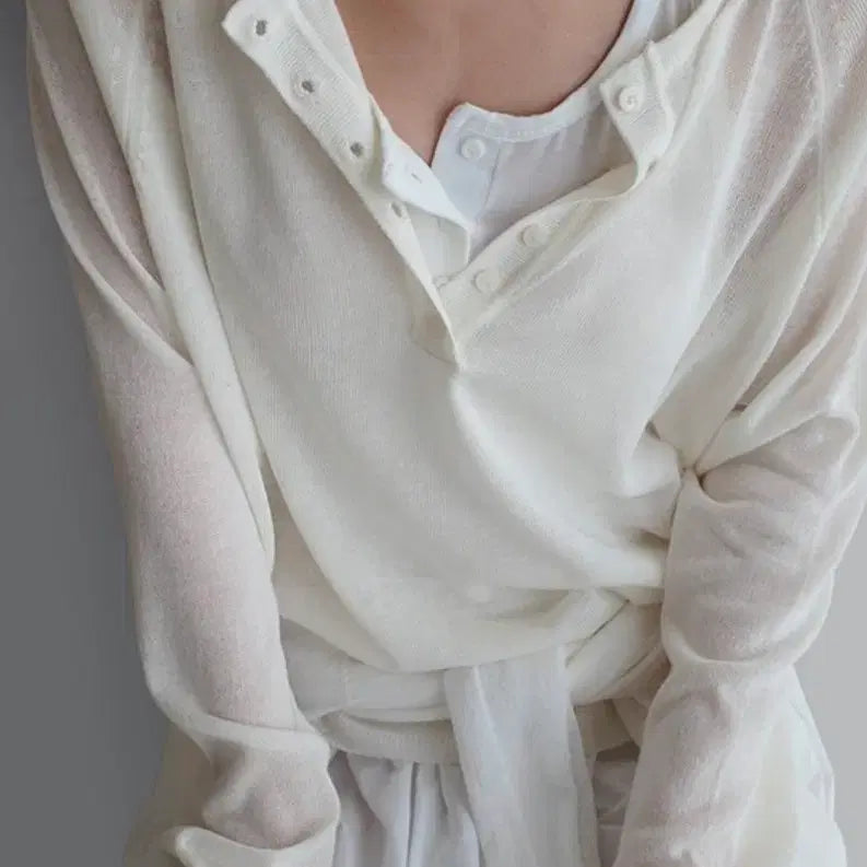 [BUNJANG] Button Knit Top - Ivory / 버튼 여름니트 살안타템 아이보리 새상품 (가격내림)
