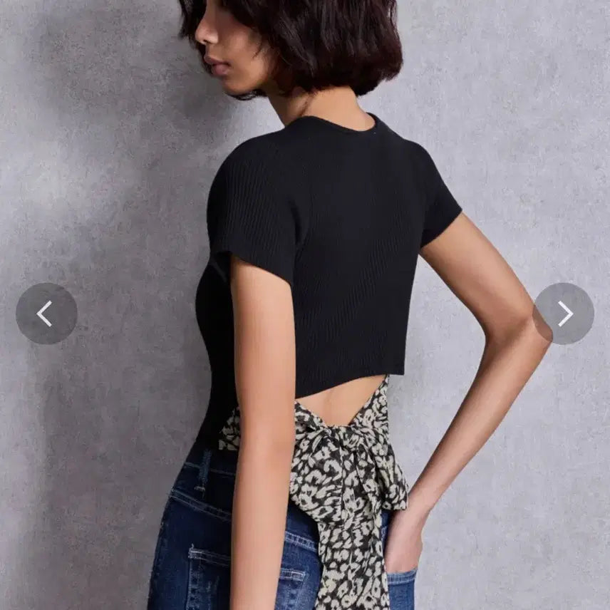 [BUNJANG] GYDA Leopard Back Ribbon Short Sleeve Knit / gyda 레오파드 백 리본 반팔 니트 판매 갸루