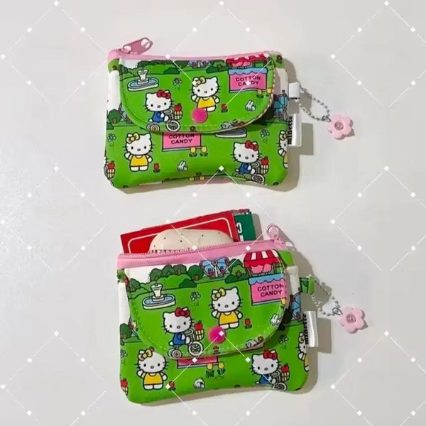 [BUNJANG] Sanrio Hello Kitty Patchwork Snap Mini Pouch Wallet (Garden) / 수입 산리오 y2k 레트로 헬로키티 패치워크 똑딱 스냅 미니 파우치 지갑_가든