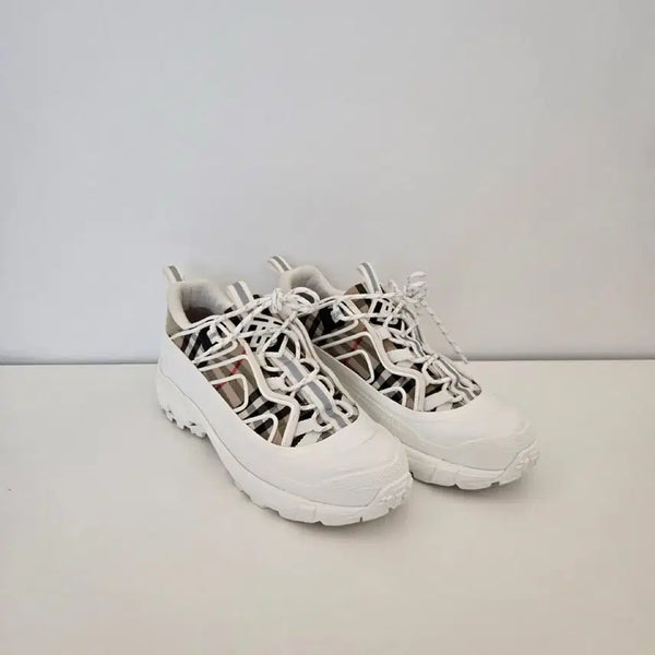 [BUNJANG] Burberry Arthur Vintage Check Sneakers White Brown - Size 41 / 버버리 8058324 화이트 브라운 빈티지 체크 아서 스니커즈 - 41