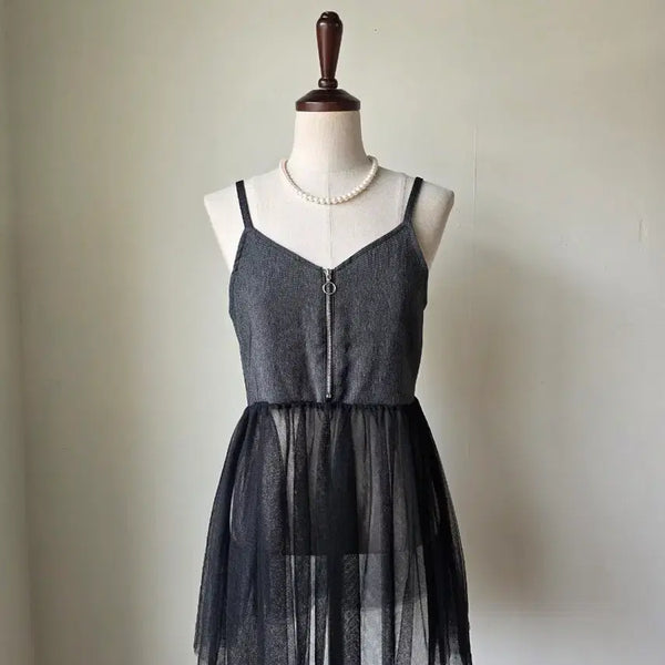 [BUNJANG] Chic Sheer Bustier Layered Cami Top / 세일)샤 시스루 뷔스티에 레이어드 나시