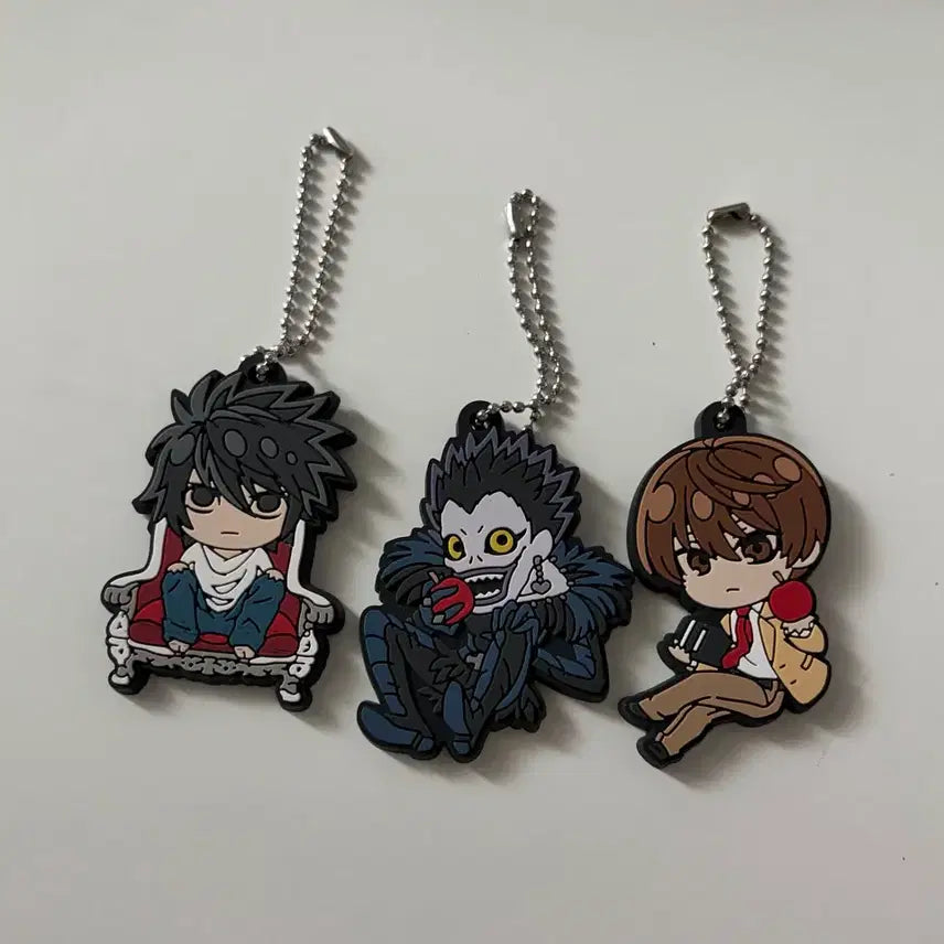 [BUNJANG] Death Note Rubber Strap Gacha Keychain Set (L, Light, Ryuk) / 데스노트 러버스트랩 가챠 키링 엘 라이토 류크 고무