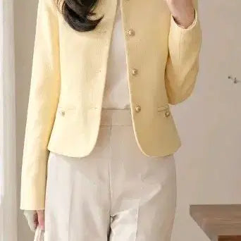 [BUNJANG] Avely Yellow Tweed Jacket / 에이블리  엘로우 트위드자켓