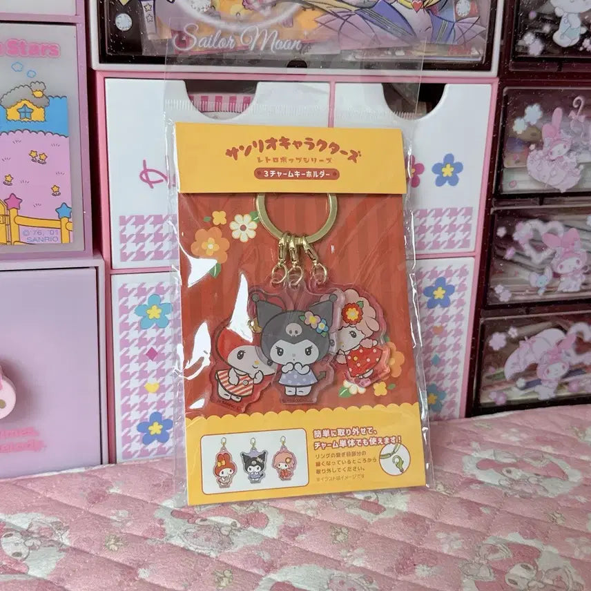 [BUNJANG] Sanrio Retro Pop 3-Charm Keyring My Melody Kuromi Piano / 산리오 레트로팝 3참 키링 마이멜로디 쿠로미 피아노