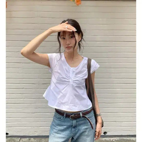 [BUNJANG] Underbee Shirring Blouse White / 언더비 블라우스