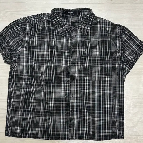 [BUNJANG] Our Days Cropped Check Short Sleeve Shirt / 아워데이즈 크롭 체크 반팔셔츠