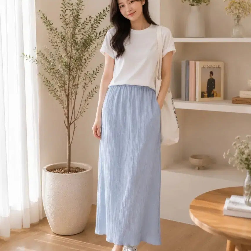 [BUNJANG] Light Blue Maxi Skirt / 여성 맥시 스커트 하늘색