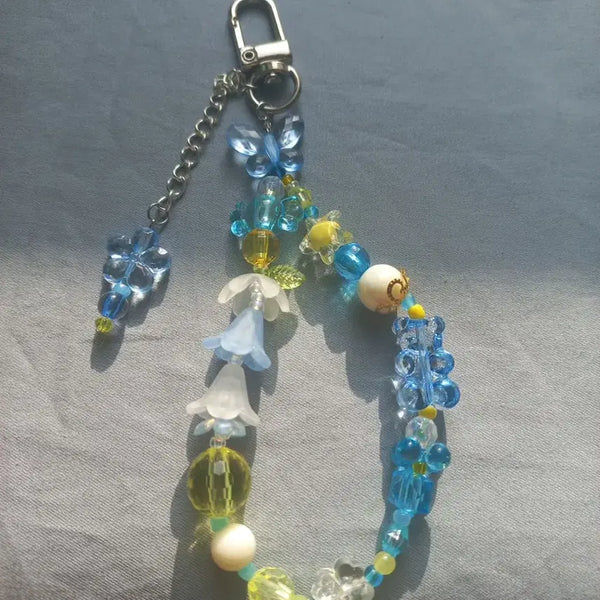 [BUNJANG] Blue & Yellow Beaded Keychain / 청량한 파랑 & 노랑 비즈 키링