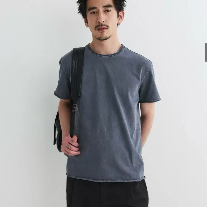 [BUNJANG] Fabrega Rolling Cropped T-shirt Dusty Blue / 파브레가 롤링 크롭 반팔 티셔츠 더스티블루