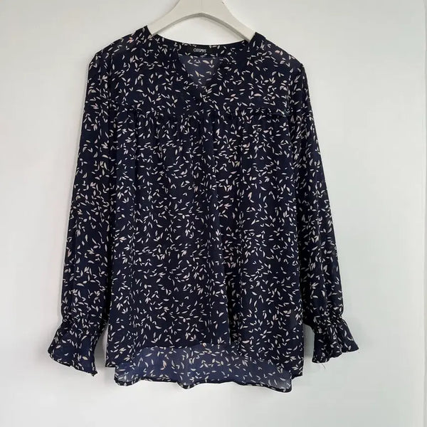 [BUNJANG] OFF LIMITS Navy Chiffon Leaf Pattern Blouse / 오프리미츠 OFF LIMITS 쉬폰 네이비 잎사귀 패턴 블라우스