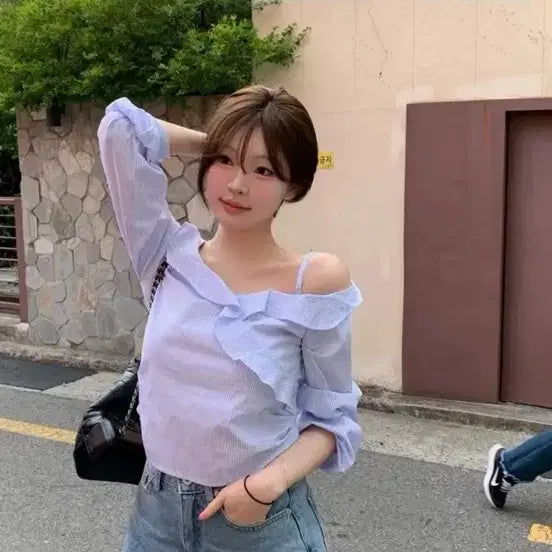 [BUNJANG] Sober Shop Stripe Pure Blouse / 소버샵 퓨어 블라우스 스트라이프