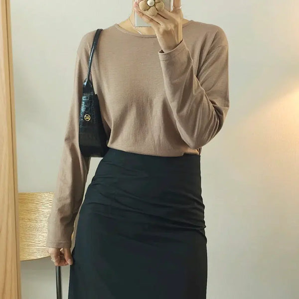 [BUNJANG] Women's Loose Fit Long Sleeve Basic T-Shirt / (F)여성 긴팔 티셔츠 루즈핏 국내생산 기본티 이너티