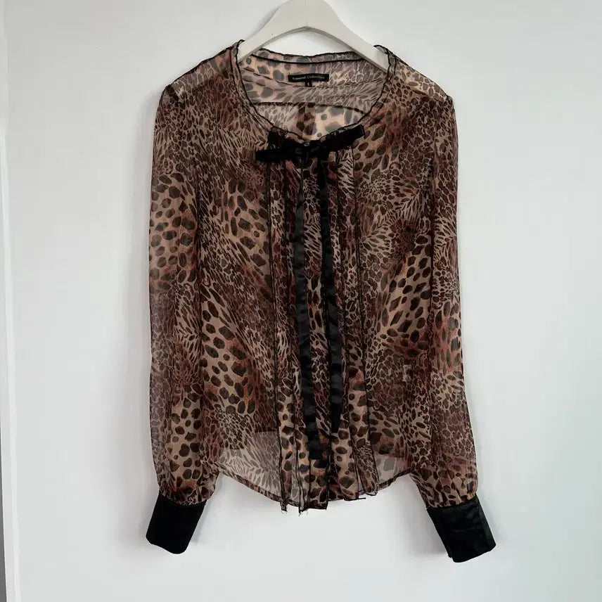 [BUNJANG] Samuel Collection Leopard Chiffon Blouse - Size S / 사무엘 컬렉션 레오파드 쉬폰 블라우스 S