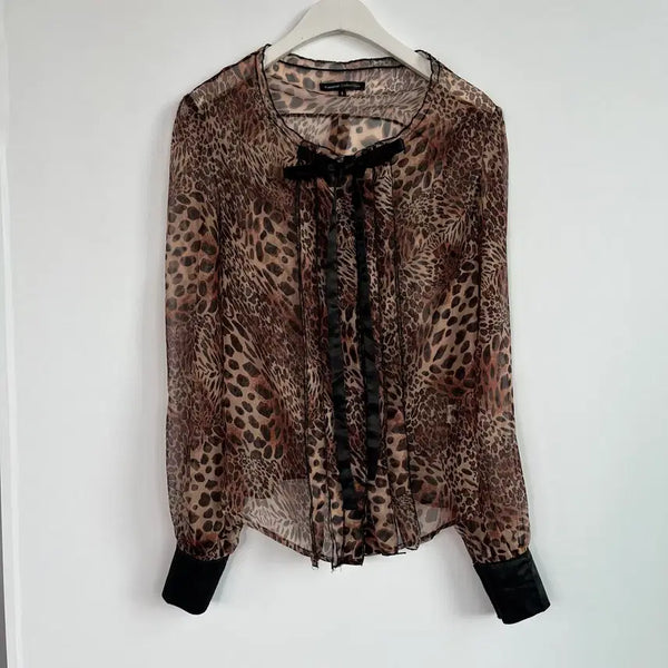 [BUNJANG] Samuel Collection Leopard Chiffon Blouse - Size S / 사무엘 컬렉션 레오파드 쉬폰 블라우스 S