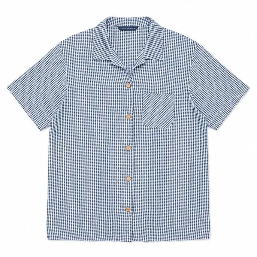 [BUNJANG] Kusuguru Vintage Japanese Gingham Check Short Sleeve Shirt / 일본 빈티지 쿠스구루 깅엄체크 반팔 셔츠