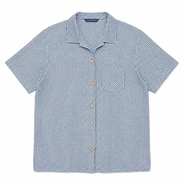 [BUNJANG] Kusuguru Vintage Japanese Gingham Check Short Sleeve Shirt / 일본 빈티지 쿠스구루 깅엄체크 반팔 셔츠