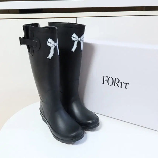 [BUNJANG] FORrr Women's Black Ribbon Rain Boots Size 240 / FORrr 포른른 여성 레인부츠 블랙 리본 240