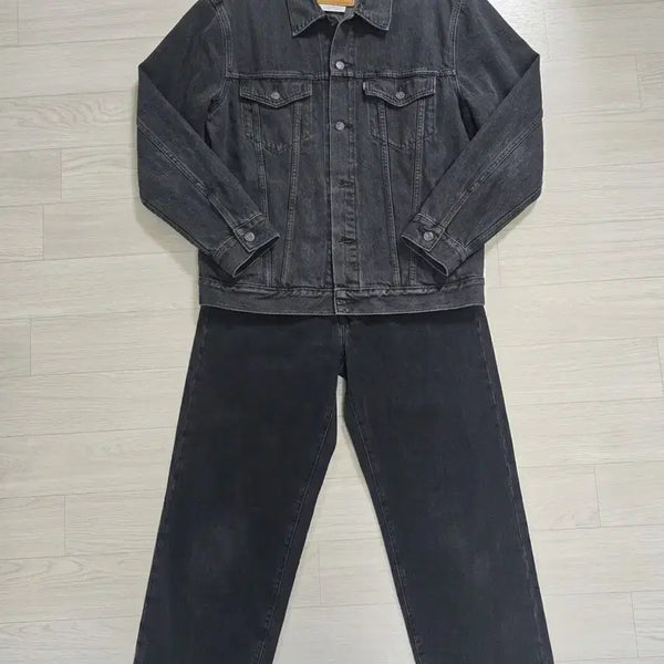 [BUNJANG] Levi's Black Washed Denim Trucker Jacket & Jeans Set / 리바이스  흑청셋업 자켓라지 팬츠 허리32기장32