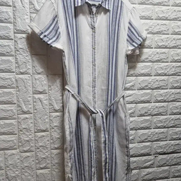[BUNJANG] Ralph Lauren 100% Linen Striped Shirt Dress / 랄프로렌 스트라이프 린넨100셔츠 원피스
